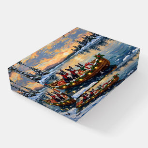 Boston Terrier Christmas Boat Holiday Paperweight