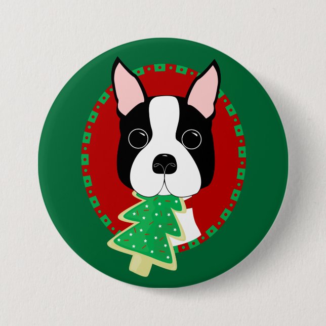 Boston Terrier Christmas Button (Front)