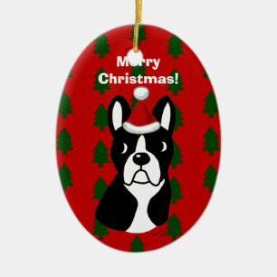 Boston Terrier Christmas Cartoon Ceramic Ornament