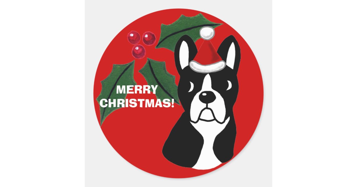 Boston Terrier Christmas Cartoon Classic Round Sticker | Zazzle.com