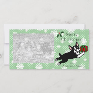 Boston Terrier Christmas Cartoon Photocards Holiday Card