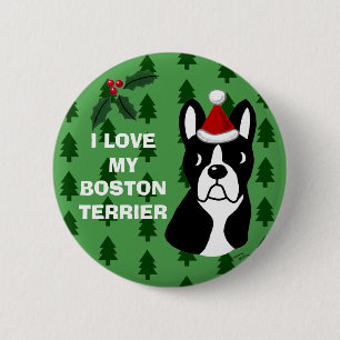 Boston Terrier Christmas Cartoon Pinback Button