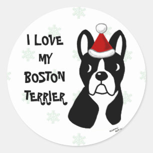 Boston Terrier Christmas Cartoon Snowflake Classic Round Sticker