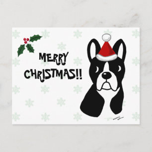 Boston Terrier Christmas Cartoon Snowflake Holiday Postcard