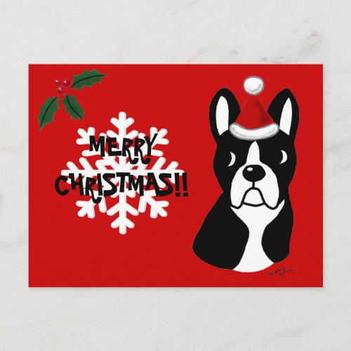 Boston Terrier Christmas Cartoon Snowflake Holiday Postcard