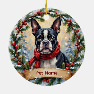 Boston Terrier Christmas Ceramic Ornament