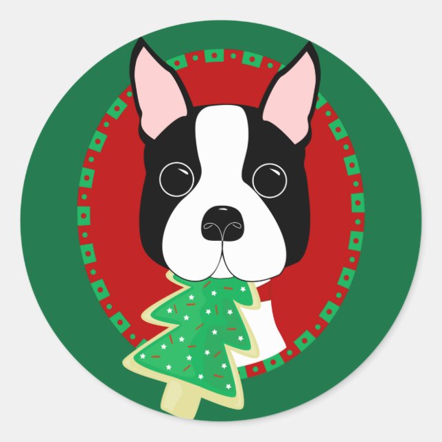 Boston Terrier Christmas Classic Round Sticker (Front)