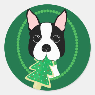 Boston Terrier Christmas Classic Round Sticker