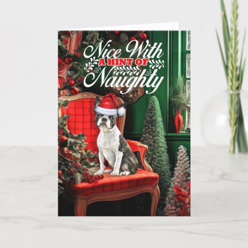 Boston Terrier Christmas Dog Naughty or Nice Holiday Card