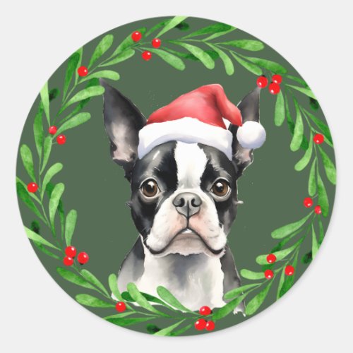 Boston Terrier Christmas Dog Puppy Mailing  Classic Round Sticker