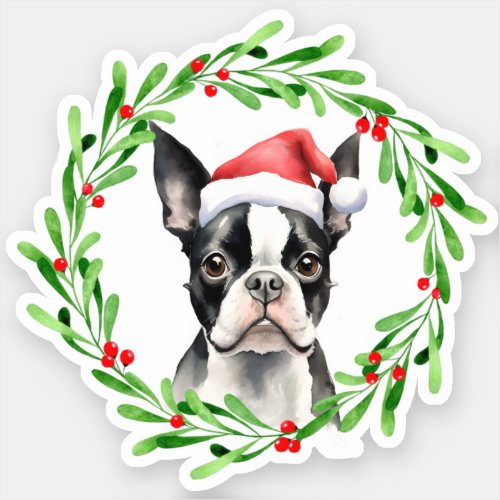 Boston Terrier Christmas Dog Puppy Vinyl Sticker