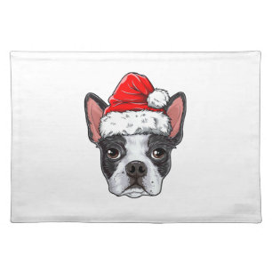 Boston Terrier Christmas Dog Santa Hat Xmas Boys K Cloth Placemat