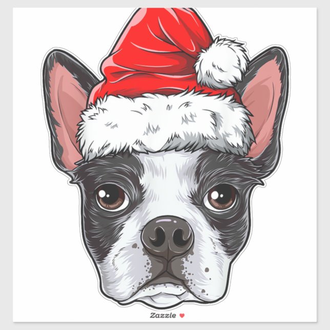 Boston Terrier Christmas Dog Santa Hat Xmas Boys K Sticker (Sheet)