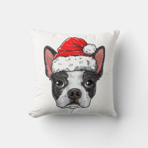 Boston Terrier Christmas Dog Santa Hat Xmas Boys K Throw Pillow