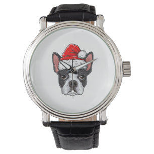 Boston Terrier Christmas Dog Santa Hat Xmas Boys K Watch