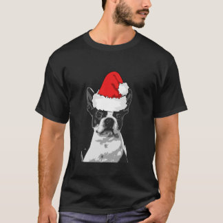Boston Terrier Christmas Dog Santa Hat Xmas Men Wo T-Shirt