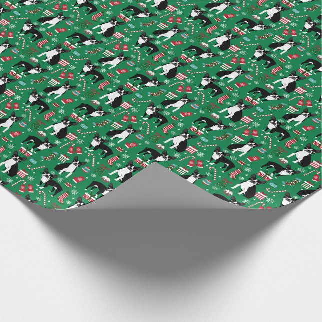 Boston Terrier Christmas dog wrapping paper (Corner)