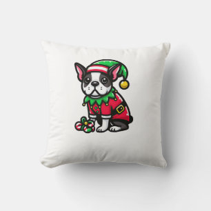 Boston Terrier Christmas Elf Funny Dog Xmas  Throw Pillow