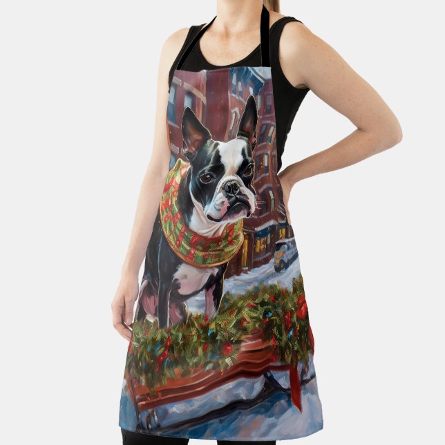 Boston Terrier Christmas Festive Season Apron (Insitu)