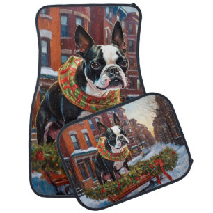 Boston Terrier Christmas Festive Season Car Floor Mat