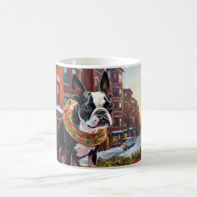 Boston Terrier Christmas Festive Season Coffee Mug (Center)
