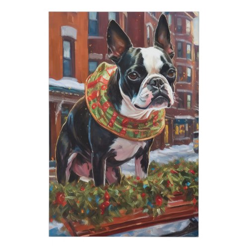 Boston Terrier Christmas Festive Season Faux Canvas Print