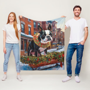 Boston Terrier Christmas Festive Season Fleece Blanket