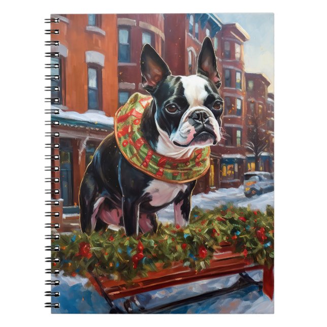 Boston Terrier Christmas Festive Season Notebook (Front)