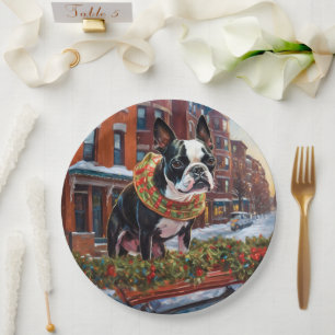 Boston Terrier Christmas Festive Season Paper Plates
