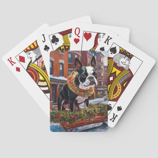 Boston Terrier Christmas Festive Season Poker Cards (Back)