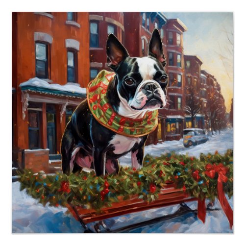 Boston Terrier Christmas Festive Season Poster