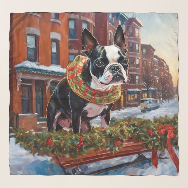 Boston Terrier Christmas Festive Season Scarf (Front)