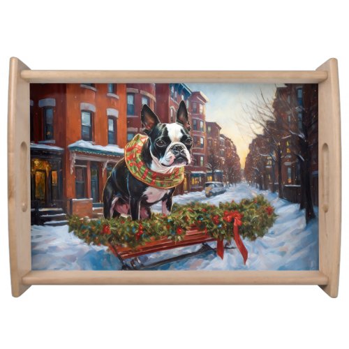 Boston Terrier Christmas Festive Season Serving Tray
