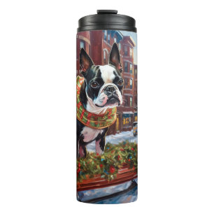 Boston Terrier Christmas Festive Season Thermal Tumbler