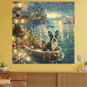 Boston Terrier Christmas Festive Voyage Canvas Print
