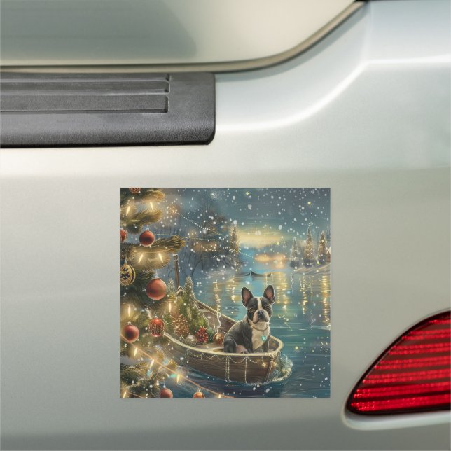 Boston Terrier Christmas Festive Voyage Car Magnet (In Situ)