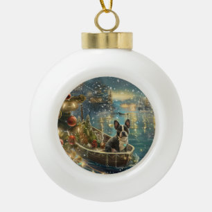 Boston Terrier Christmas Festive Voyage Ceramic Ball Christmas Ornament