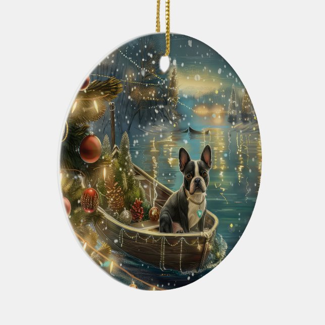 Boston Terrier Christmas Festive Voyage Ceramic Ornament (Right)