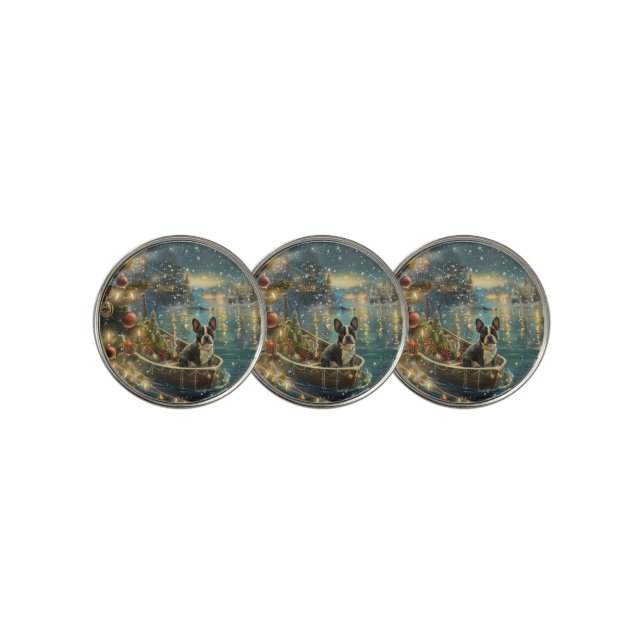 Boston Terrier Christmas Festive Voyage Golf Ball Marker (3 Up)