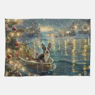 Boston Terrier Christmas Festive Voyage Kitchen Towel