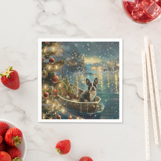 Boston Terrier Christmas Festive Voyage Napkins (Insitu)