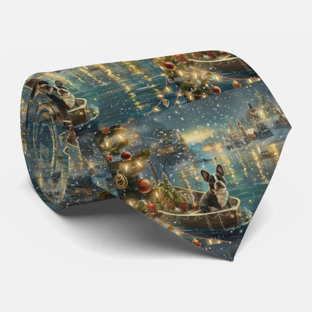 Boston Terrier Christmas Festive Voyage Neck Tie (Rolled)