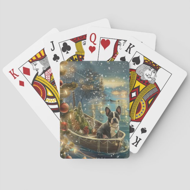 Boston Terrier Christmas Festive Voyage Poker Cards (Back)