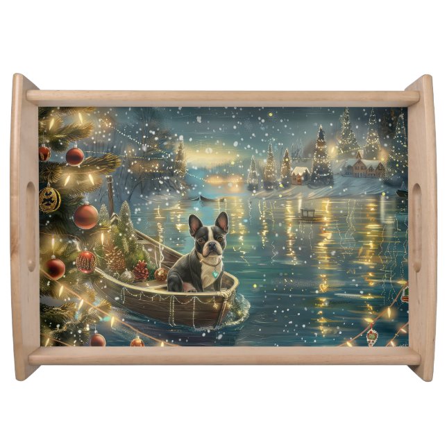 Boston Terrier Christmas Festive Voyage Serving Tray (Front)