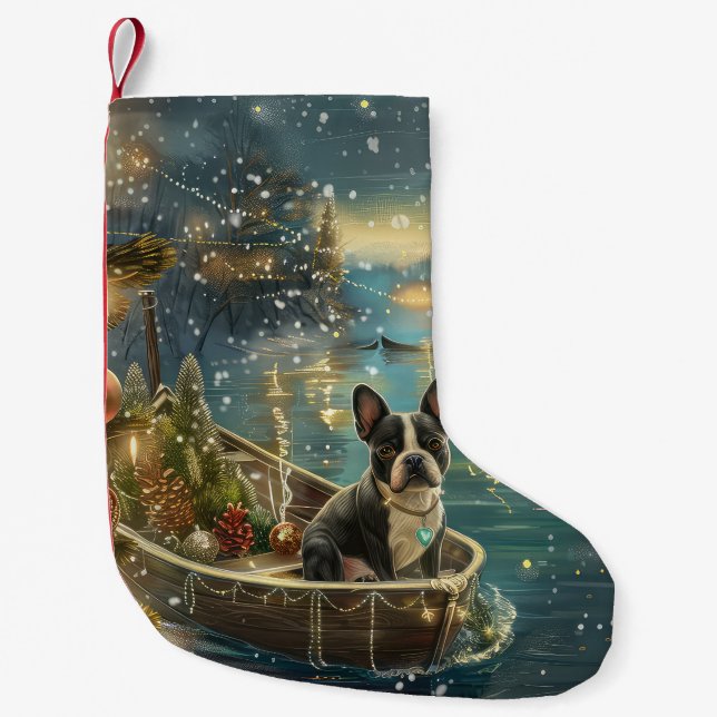 Boston Terrier Christmas Festive Voyage Small Christmas Stocking (Front)