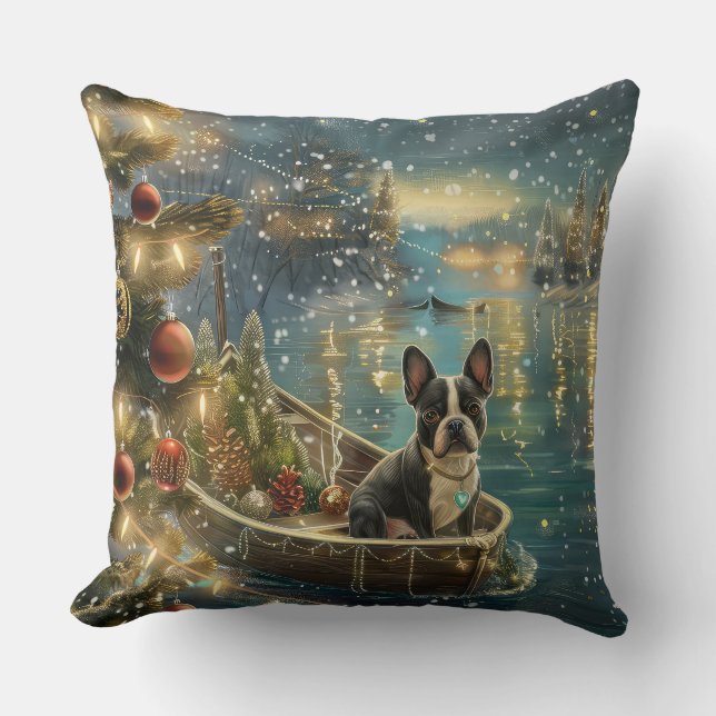 Boston Terrier Christmas Festive Voyage Throw Pillow (Front)