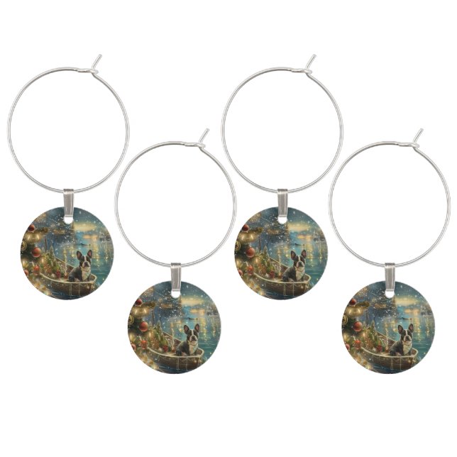 Boston Terrier Christmas Festive Voyage Wine Charm (Staggered)