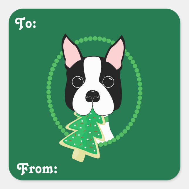 Boston Terrier Christmas Gift Stickers (Front)
