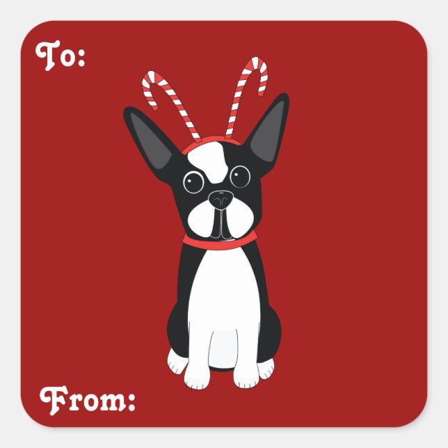Boston Terrier Christmas Gift Stickers (Front)