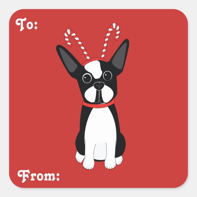 Boston Terrier Christmas Gift Tag Stickers (Front)